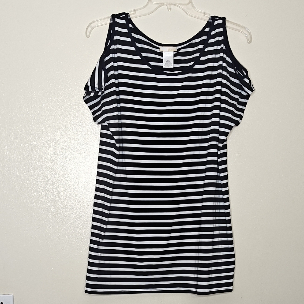 Michael michael Kors Black and White Striped Cold Shoulder Top Size L